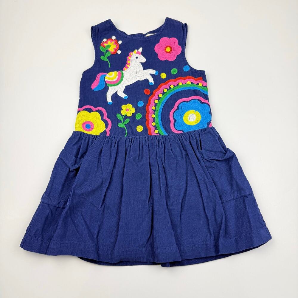 Mini Boden Navy Corduroy Embroidered Unicorn Pinafore Dress, Size 5-6 - Picture 4 of 8